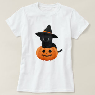 Camiseta Amigos de Cartoon Bonitos do Halloween, Gato Negra