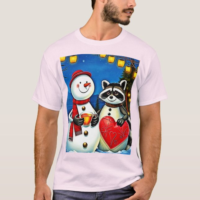 Camiseta Amigos de Inverno: Design de Alegria de Boneco de  (Frente)