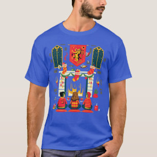 Camiseta Amigos de Natal de Harry Potter em frente à lareir
