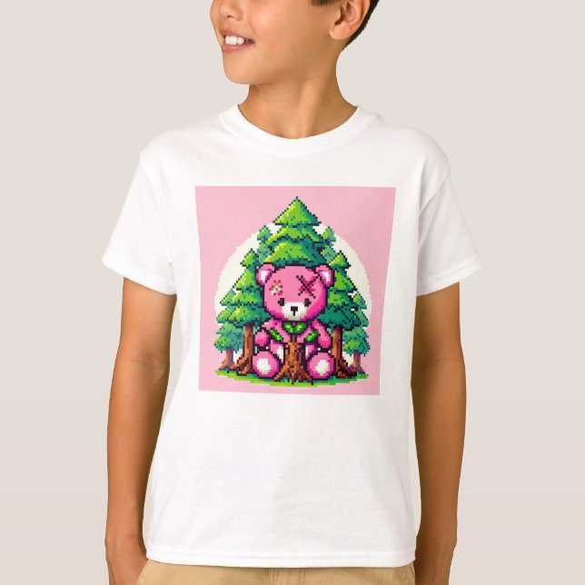 Camiseta Amigos de Pixel: Proteção Florestal (urso rosa) #0 (Frente)
