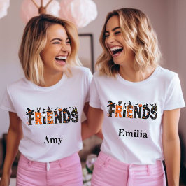 Camiseta Amigos do Dia das Bruxas Felizes Nome Gráfico