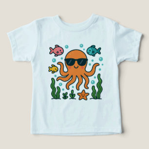 Camiseta Amigos do Oceano - Polvo Bonito com Óculos Solares