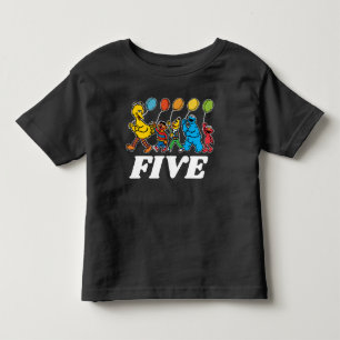 Camiseta Amigos do Sesame Street Balões de 5º Aniversário