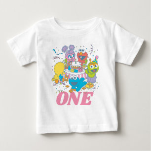 Camiseta Amigos do Sesame Street Pastel 1º Aniversário