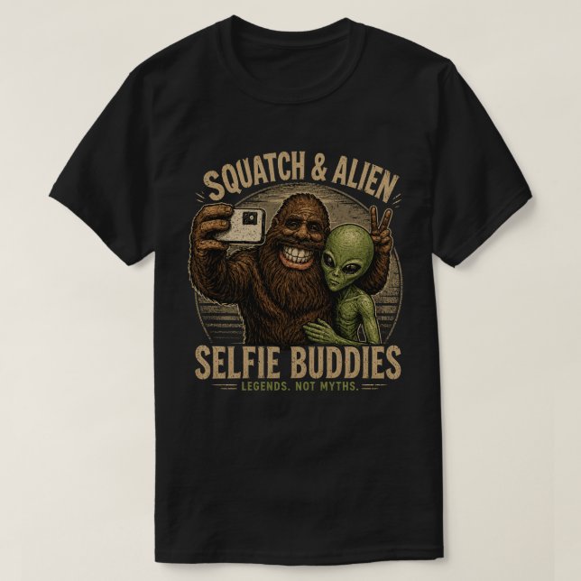 Camiseta Amigos do Squatch e Selfie Alien (Frente do Design)