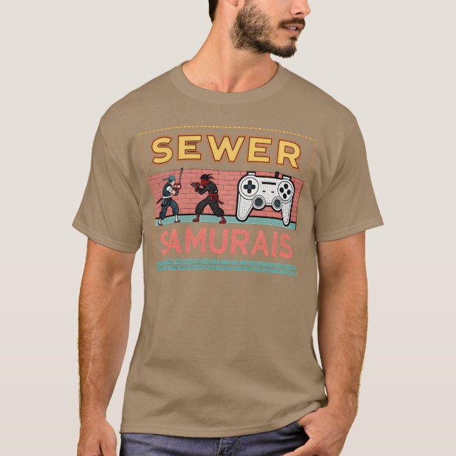 Camiseta Amigos dos Samurais de Esgoto Jogo de Vídeo Retro (Frente)