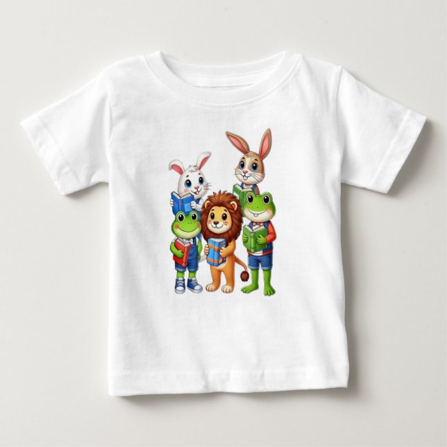 Camiseta Amigos e Livros de Animais para Pequenos Aprendent (Frente)