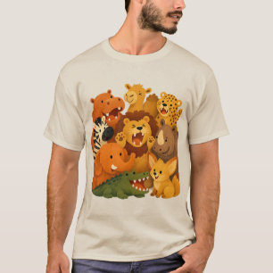 Camiseta Amigos Felizes de Animais da Savana.