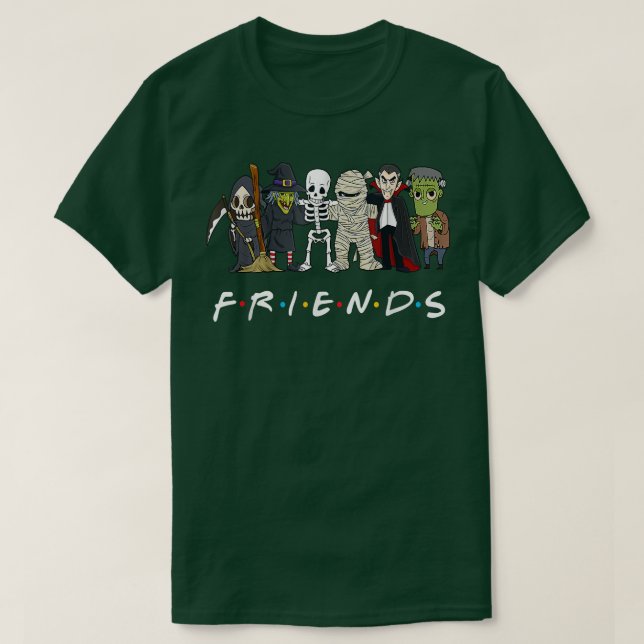 Camiseta Amigos Horríveis Skeleton Zombie Pumpkin Mummy Hal (Frente do Design)