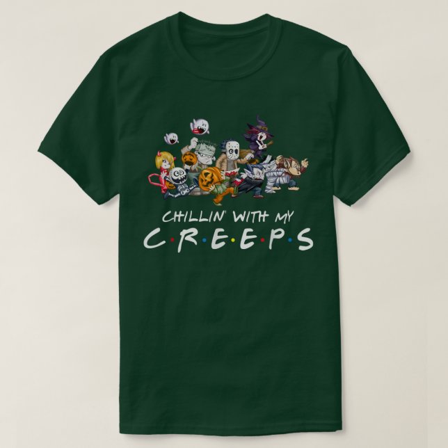 Camiseta Amigos horrorosos que moram com meu crepe no Hallo (Frente do Design)