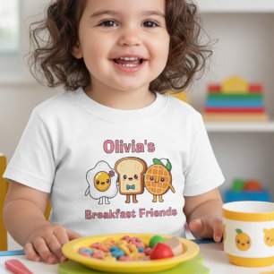 Camiseta Amigos Kawaii Café da Manhã: Ovo, Torrada, Waffle