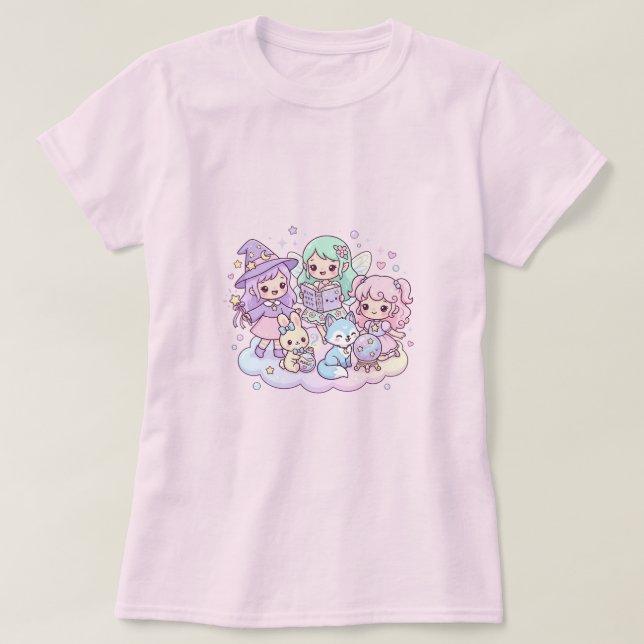 Camiseta Amigos Mágicos Pastel (Frente do Design)