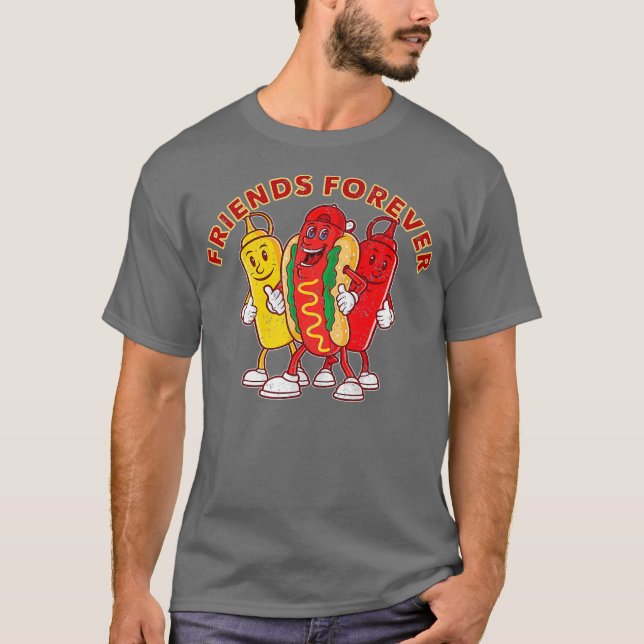 Camiseta Amigos Para Cachorros Quentes Ketchup Mostarda Eng (Frente)