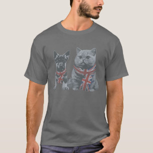 Camiseta Amigos Patriotas: Cão e Gato do Reino Unido