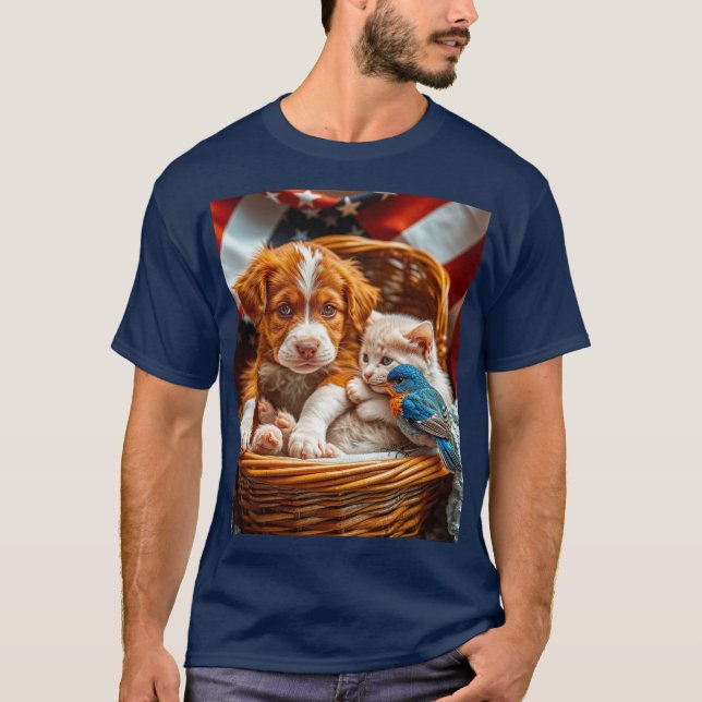Camiseta Amigos Vermelhos, Brancos e Azuis (Frente)