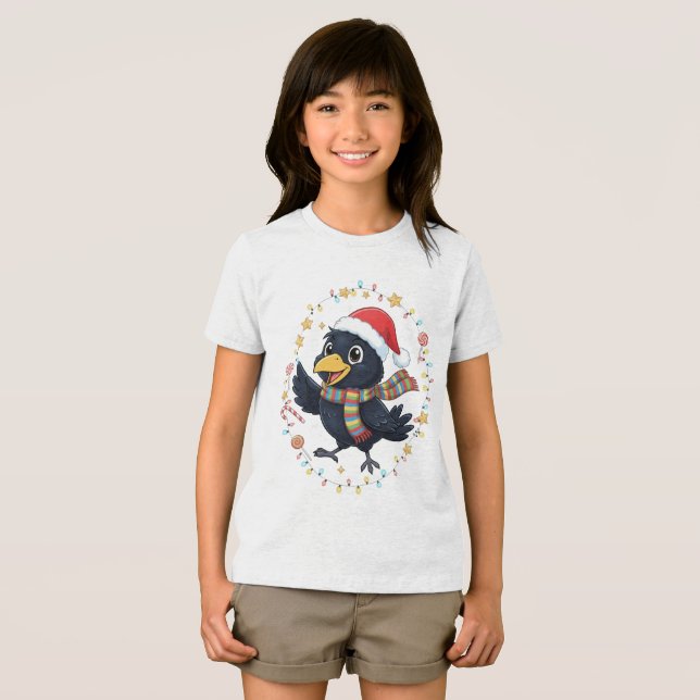 Camiseta AMITA | Cheerful Crow - Holiday Lights (Frente Completa)