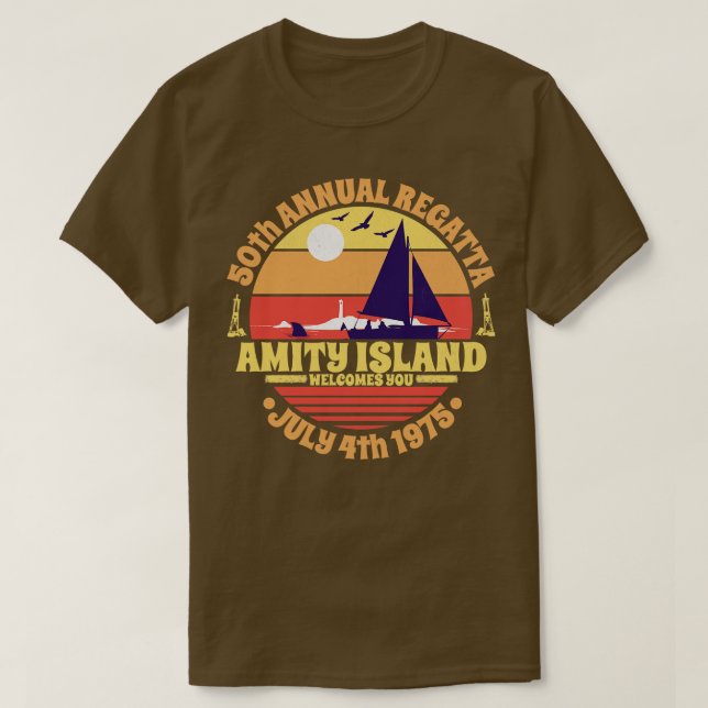 Camiseta Amity Island 50th Annual Regatta 4 de julho de 197 (Frente do Design)