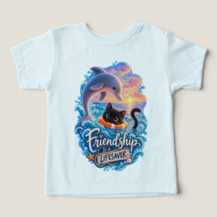 Camiseta Amizade é um salva-vidas Golfinho & Gatinho para c