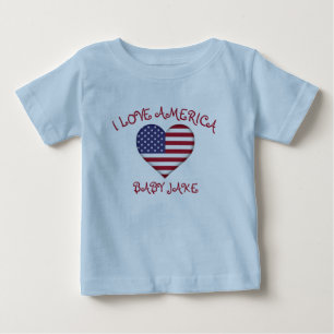 Camiseta Amo a bandeira da América Adicionar o nome do bebê