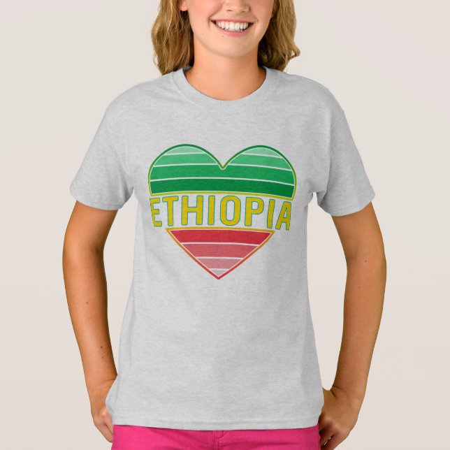 Camiseta Amo a Etiópia, Coração Etíope (Frente)