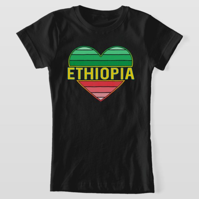 Camiseta Amo a Etiópia, Coração Etíope (Postura )