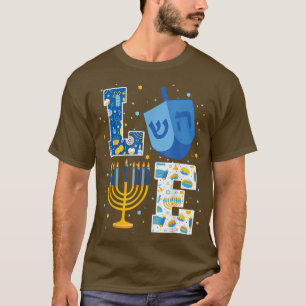 Camiseta Amo as Decorações de Chanucá Bonito Dreidel Menora