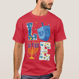 Camiseta Amo as Decorações de Chanucá Bonito Dreidel Menora