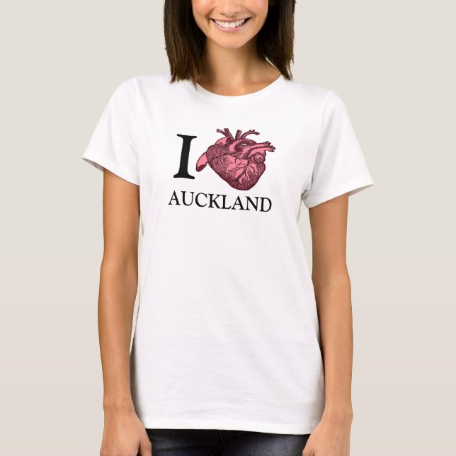 Camiseta Amo Auckland de coração anatomicamente correto (Frente)