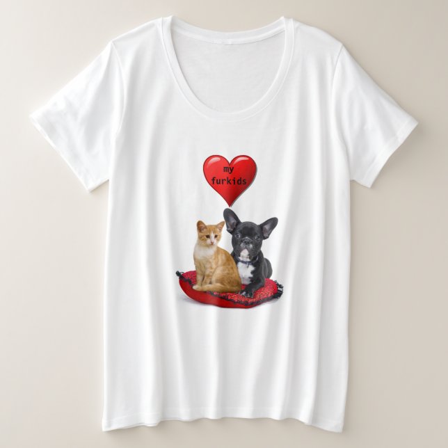 Camiseta Amo Bulldogues Franceses e Mulheres Gatos   (Frente do Design)