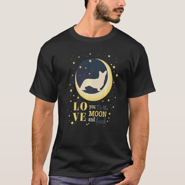 Camiseta Amo Cardigan Welsh Corgi Até a Lua (Frente)