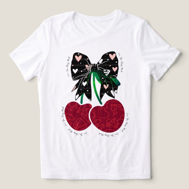 Camiseta Amo cereja muito fruta engraçado (Design frontal)