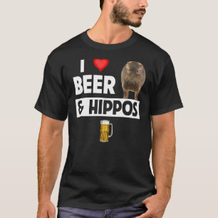 Camiseta Amo Cerveja e Hippos Bebendo Vida Selvagem Safari 