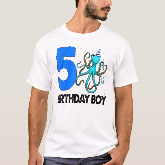 Camiseta Amo De Aniversário 5 S Octopus (Frente)