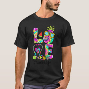 Camiseta Amo Estetoscópio de Abacaxi Tie Dye Vida de Enferm