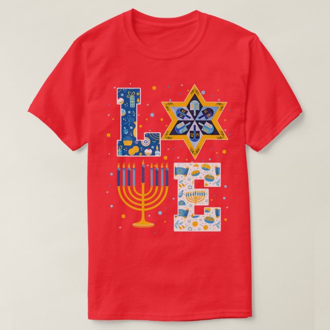 Camiseta Amo Hanukkah Decora Dreidel Menorah Pajamas (Frente do Design)