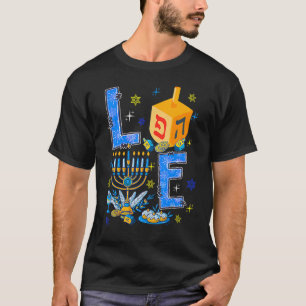 Camiseta Amo Hanukkah Decorações Bonitas Dreidel Menorah ju