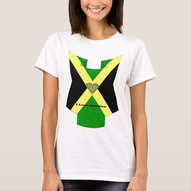 Camiseta Amo Jamaica National Flag Colors Design (Frente)