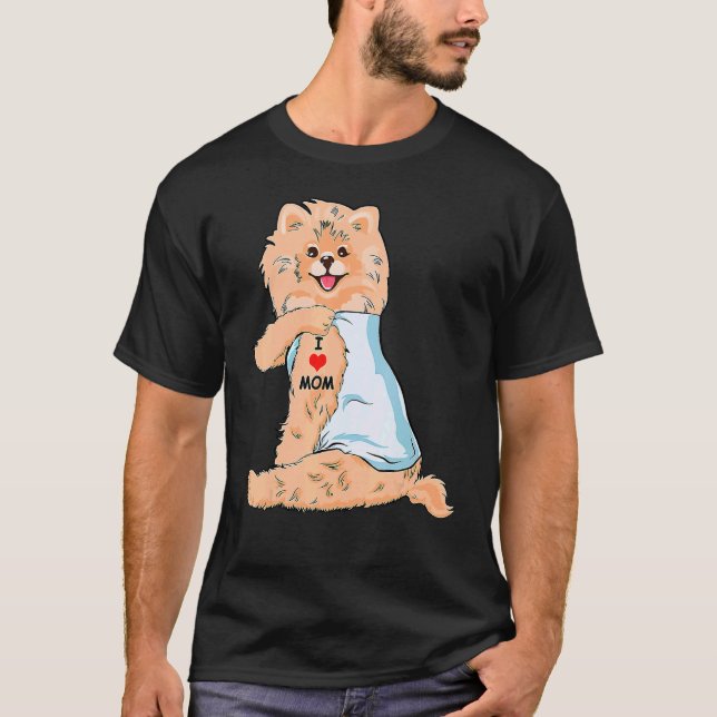 Camiseta Amo mamãe Tatto alemão Spitz mamãe Cachorro Mãe da (Frente)