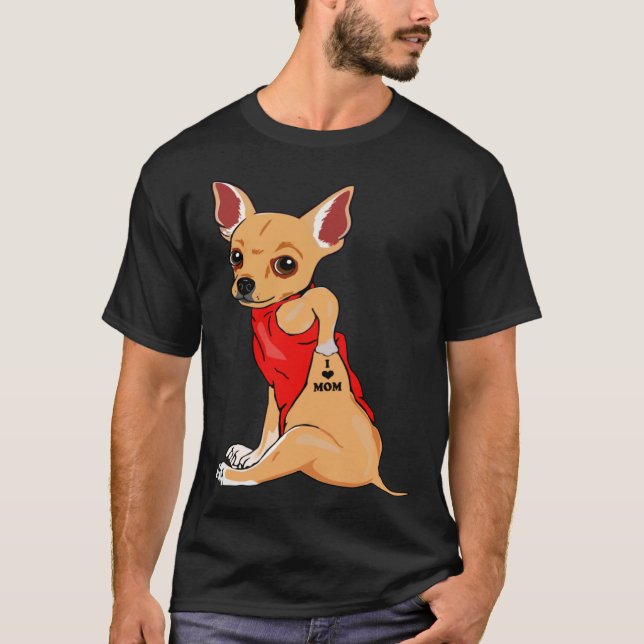 Camiseta Amo Mamãe Tattoo Chihuahua Dog Mulheres Chihuahua  (Frente)