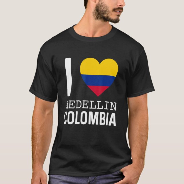 Camiseta Amo Medellín Colômbia Mapa de Sinalizador do Orgul (Frente)
