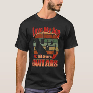 Camiseta Amo Meu Cachorro E Vários Violões Cachorro Fofo E