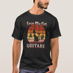 Camiseta Amo Meu Gato E Vários Violões Gato Fofo E Violão