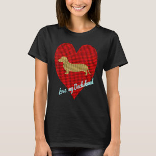 Camiseta Amo Meu Grande Coração Vermelho Dachshund Silhouet