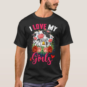 Camiseta Amo Minhas Meninas Três Vacas Bonitas Flores Fazen