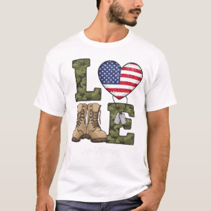 Camiseta Amo Nossa Bandeira Americana Coração Presente Mili