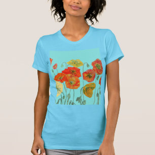 Camiseta Amo Poppy flor de Laranja Vermelha Aguarela Flor d