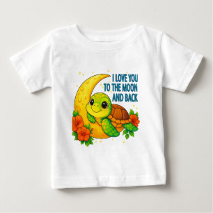 Camiseta Amo-te à Lua e à Tartaruga do Bebê