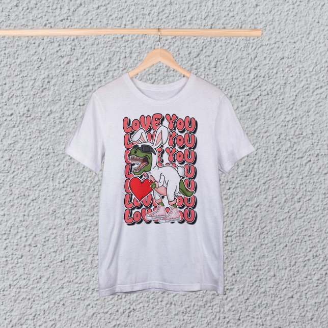Camiseta Amo-te, Dinossauro Bonito em Figurino Coelhinho (Criador carregado)