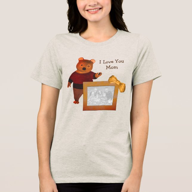 Camiseta Amo-Te, Mãe, Foto Personalizada, Urso Bonito (Frente)