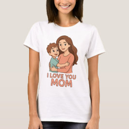 Camiseta Amo-Te Mãe, Mãe E Filho Bonitos Tshirt De Cartoon